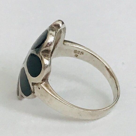 Vintage Sterling Silver Black Onyx Inlay Ring Size 8.5 Estate Jewelry - Picture 3 of 6